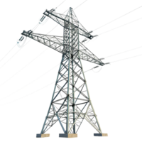 Highvoltage power transmission tower electricity pylon energy infrastructure grid electrical system steel structure metal framework support wires cables energy distribution network png