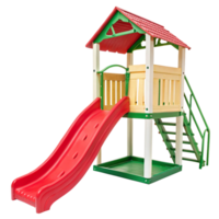 Kids Plastic Playground Slide Set with Red Slide Green Frame and Climbing Ladder png