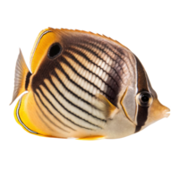 Striated Butterflyfish profile view against black background showing vibrant colors and intricate patterns png