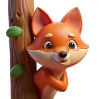 elegant creative A curious fox peeking out from behind a tree, illuminated by the soft light of dawn. Rendered in a whimsical, illustrative style exclusive png