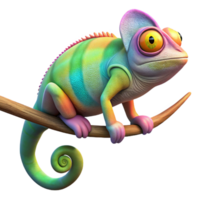 elegant minimalist A colorful chameleon perched on a branch, blending seamlessly with its surroundings, illuminated by dappled sunlight. Rendered in a vibrant, photorealistic style detailed png