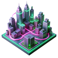 vibrant abstract A futuristic cityscape composed entirely of interconnected circuit boards, glowing with neon pink and green light trails, cyberpunk style professional png