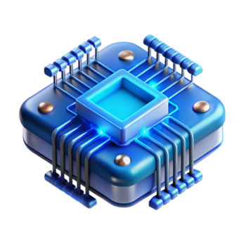 sbalorditivo rustico un' avvicinamento di un' quantistico computer patata fritta, intricato circuiti raggiante con un ultraterreno blu luce, reso nel un' fotorealistico stile 4k png