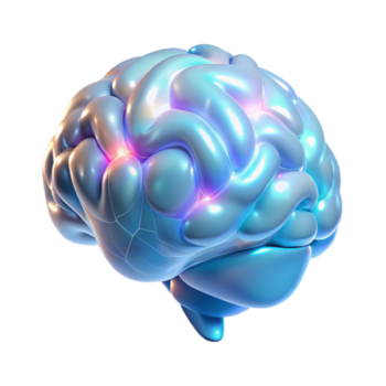 magnífico contemporâneo uma holográfico projeção do uma humano cérebro, rotativo devagar, exibindo vários neural caminhos, iluminado de uma macio, branco luz original png