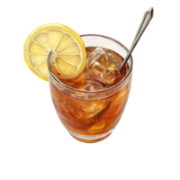 Iced Tea with Lemon and Ice Cubes in a Glass png