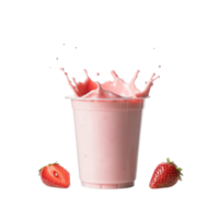 Delicious Strawberry Yogurt Drink with Splashing Creamy Texture and Fresh Strawberry Slices png
