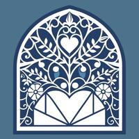Elegant Wedding Invitation Envelope with Intricate Laser Cut Template for Personalized Details vector