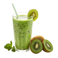Refreshing Kiwi Smoothie in a Glass with Fresh Kiwi Fruit Slices and Mint Leaves png