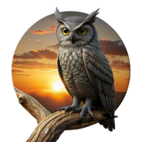 impressive traditional A Wise Old Owl Perched on a Gnarled premium png