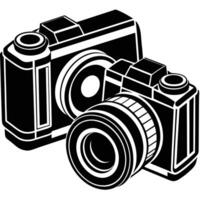 Illustration of Three Cameras Silhouetted on a White Background vector