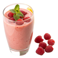 Delicious Raspberry Smoothie in a Glass with Fresh Raspberries and Mint png
