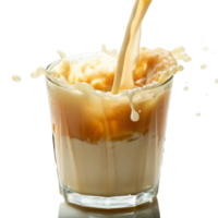Cream being poured into a glass of coffee causing a splash and froth png