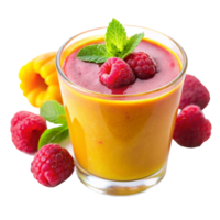 Delicious Mango Raspberry Smoothie in a Glass with Fresh Raspberries and Mint png