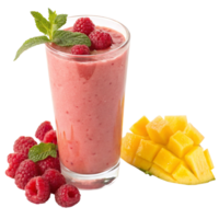 Refreshing Raspberry Mango Smoothie with Mint Garnish A Delicious Blend of Summer Fruits png