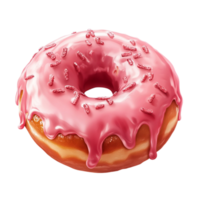 Pink Glazed Donut with Dripping Icing on Transparent Background png