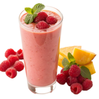 Delicious Raspberry Mango Smoothie with Fresh Mint Garnish and Ripe Raspberries png