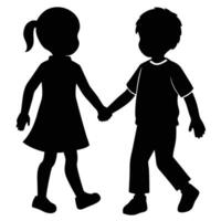 Silhouette of Kids Holding Hands in an Isolated Setting vector