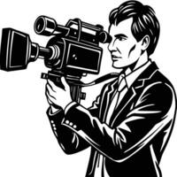 Man Silhouetted Filming with Camera on a White Background vector