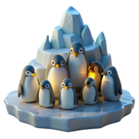 magnificent creative A colony of penguins huddled together on a icy shore, illuminated by the cool, crisp light of a polar day, in a documentary photography style exclusive png