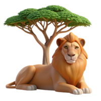 wonderful artistic A majestic lion pride resting in the shade of an acacia tree, illuminated by the warm, hazy light of midday, in a classic wildlife painting style 4K png