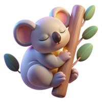 elegant artistic A sleepy koala clinging to a eucalyptus tree, illuminated by the soft, diffused light of dawn, in a gentle, pastel illustration style premium png