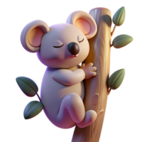 elegant minimalist A sleepy koala clinging to a eucalyptus tree, illuminated by the soft, diffused light of dawn, in a gentle, pastel illustration style original png