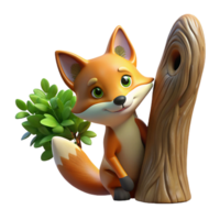 elegant contemporary A curious fox peering out from behind a tree, illuminated by the dappled sunlight of a forest clearing, in a whimsical, storybook illustration style high resolution png