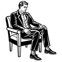 Detailed Sketch of a Man Sitting on a Chair in a Relaxing Pose vector