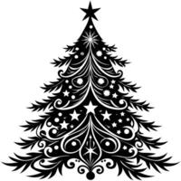 Intricate Black Silhouette of Christmas Trees Set Isolated on White vector