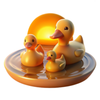 wonderful rustic A family of ducks swimming in a pond, illuminated by the warm, golden light of late afternoon, in a peaceful, pastoral illustration style 4K png
