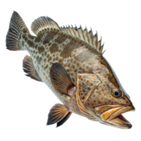 Closeup of a Spotted Grouper Fish with Open Mouth Showing Detailed Texture and Fins png