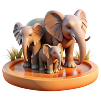 elegant abstract A family of elephants bathing in a muddy waterhole, illuminated by warm, diffused sunlight, in a heartwarming, photographic style original png