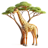 impressive classic A graceful giraffe reaching for leaves on a tall acacia tree, illuminated by bright sunlight, in a naturalistic style genuine png