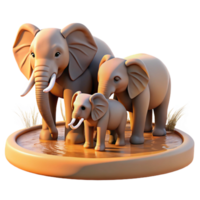 stunning minimalist A family of elephants bathing in a muddy waterhole, illuminated by warm, diffused sunlight, in a heartwarming, photographic style genuine png