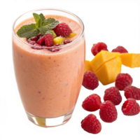 Delicious Raspberry Mango Smoothie with Fresh Mint Garnish png
