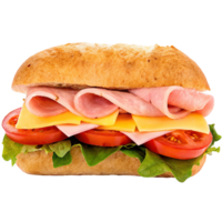Delicious Ham and Cheese Sub Sandwich on a Crusty Roll with Fresh Tomatoes and Lettuce png