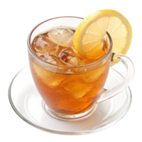 Refreshing Iced Tea with Lemon and Ice Cubes in a Glass Cup png