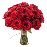 A Stunning Bouquet of Fifteen Deep Red Roses Tied with Rustic Twine png