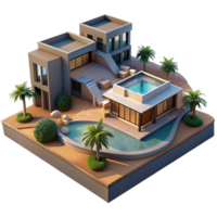 stunning rustic Desert oasis resort, intense desert sunlight, reflecting pools, modern architecture blending with the landscape, luxurious amenities, sense of escape high resolution png