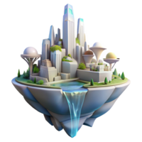 vibrant classic Floating island city, soft ethereal light, futuristic architecture, cascading waterfalls, utopian feel, sense of possibility high quality png