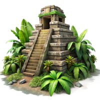 dramatic abstract A crumbling Mayan temple overgrown with lush jungle vegetation, dappled sunlight piercing through the canopy, rendered in a photorealistic, hyperdetailed style 4K png