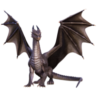 A Majestic 3D Render of a Powerful Gray Dragon with Large Wings png