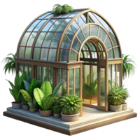 magnificent vintage A Victorian greenhouse filled with exotic plants, soft sunlight streaming through the glass panes, rendered in a botanical illustration style premium png