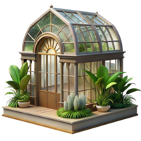 wonderful rustic A Victorian greenhouse filled with exotic plants, soft sunlight streaming through the glass panes, rendered in a botanical illustration style 4K png