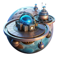 stunning traditional A futuristic space station orbiting a distant planet, glowing with artificial lights, rendered in a detailed, sci-fi style exclusive png