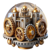 vibrant classic An intricate, clockwork city with gears and cogs visible throughout, steampunk elements, rendered in a detailed, mechanical style high quality png