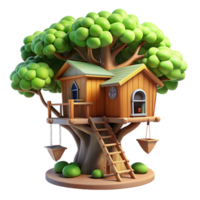 magnificent artistic A treehouse built high in the branches of a giant redwood tree, dappled sunlight filtering through the leaves, rendered in a whimsical, adventurous style high resolution png