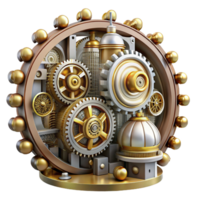 elegant traditional An intricate, clockwork city with gears and cogs visible throughout, steampunk elements, rendered in a detailed, mechanical style detailed png