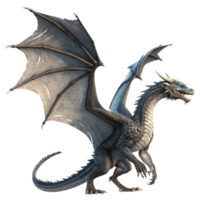 A Majestic Grey Dragon with Large Wings and Sharp Claws a Fantasy Creature png
