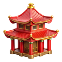 wonderful creative A traditional Chinese pagoda with intricate red and gold detailing, surrounded by mist, rendered in a serene, classical style exclusive png